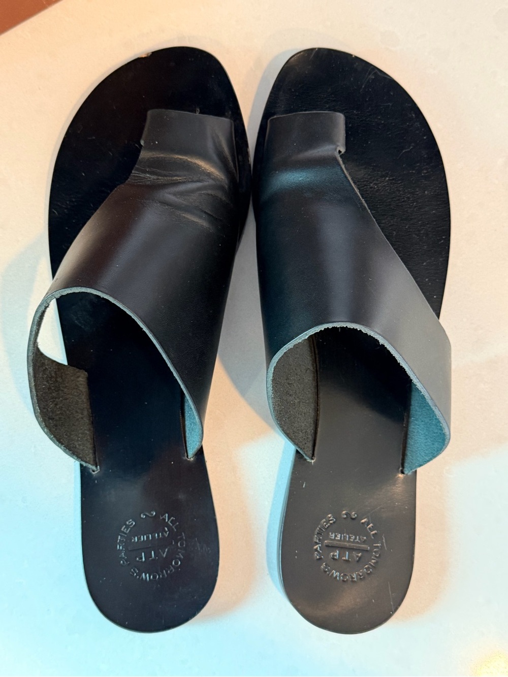 Minimal Black Leather Crossover Slide Sandals